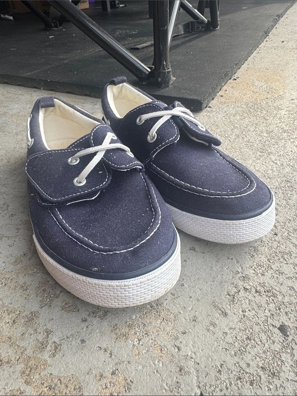Kids Navy Canvas Boat Shoes with White Laces